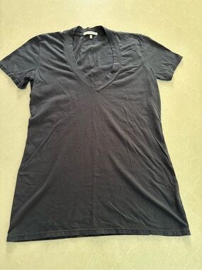 James Perse Standard Navy Slub Knit Deep V-Neck Tee Size 2 Medium Minimalist